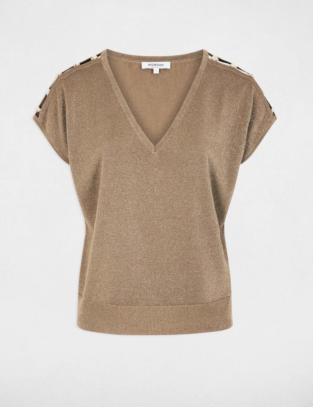 Oversized trui met V-hals taupe vrouw