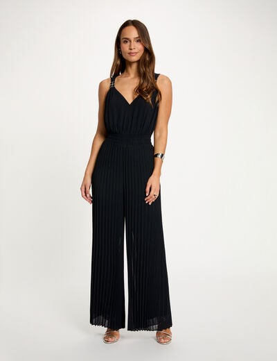 Combinaison jambes pliss&eacute;es bleu marine femme