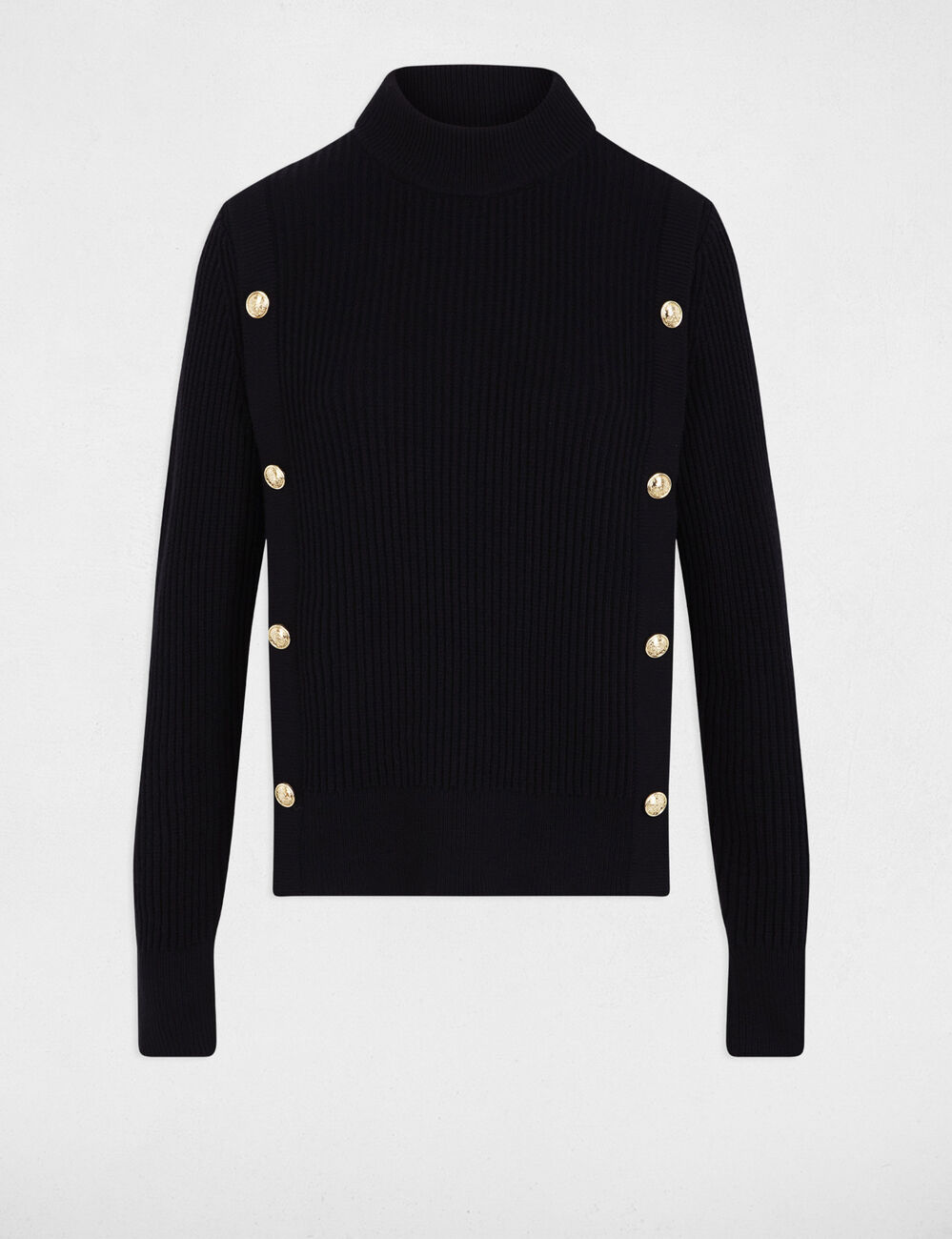 Pull court col roulé noir femme