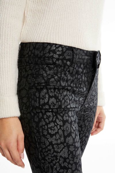 Gecoate skinny broek met luipaardprint zwart vrouw
