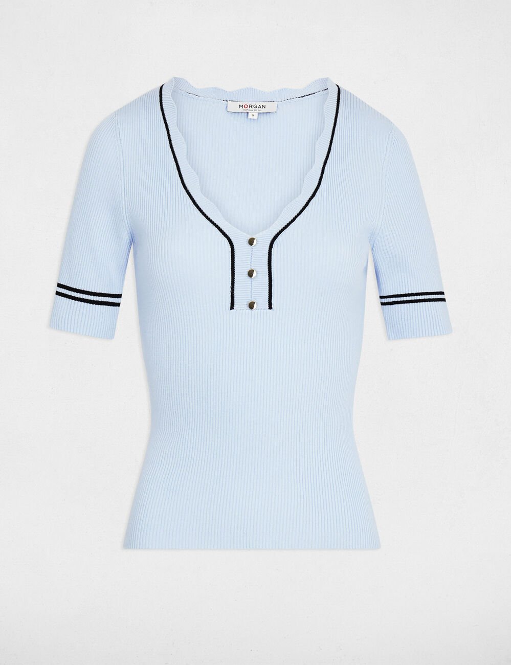 Getailleerde V-hals trui hemelsblauw vrouw