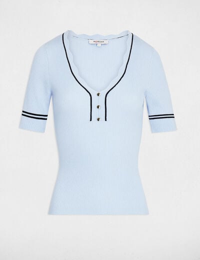 Getailleerde V-hals trui hemelsblauw vrouw