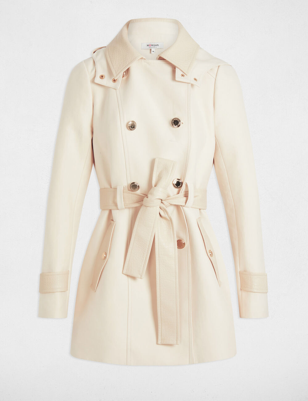 Trench détails simili cuir ivoire femme
