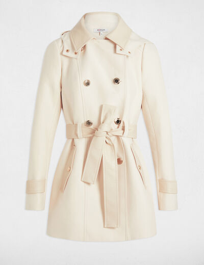 Trench détails simili cuir ivoire femme