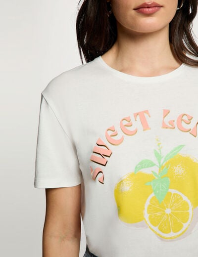 T-shirt met ronde hals en print helder wit vrouw