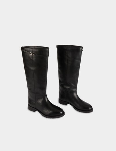 Botte cavali&egrave;re en cuir noir femme