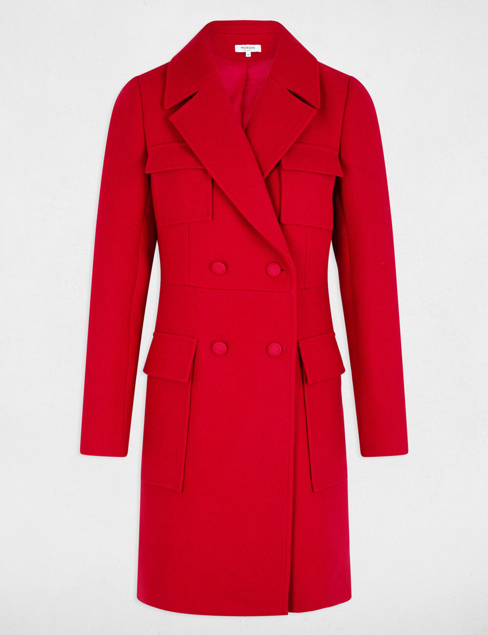 Lange jas met knopen rood vrouw