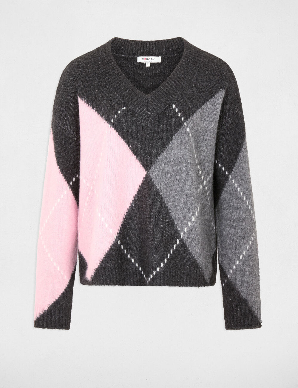 Jacquard trui met V-hals donkergrijs vrouw