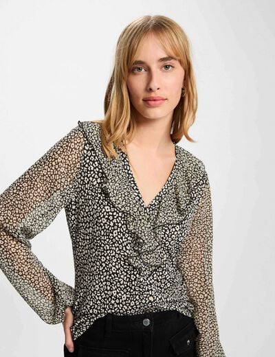 Top met V-hals en lange mouwen zwart vrouw