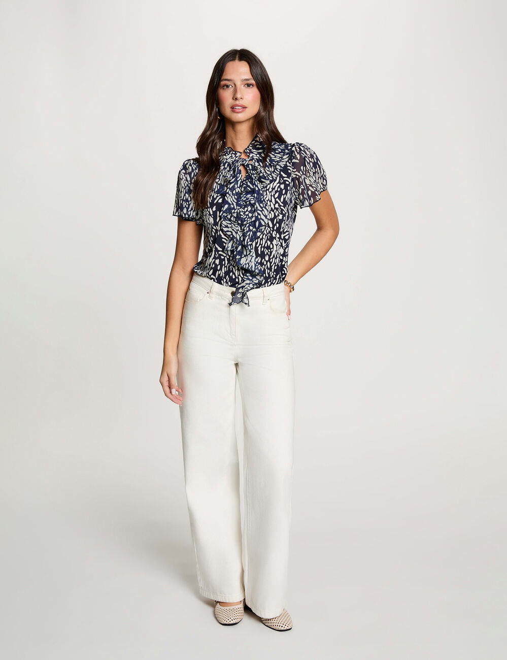 Chemise col v transparente bleu marine femme