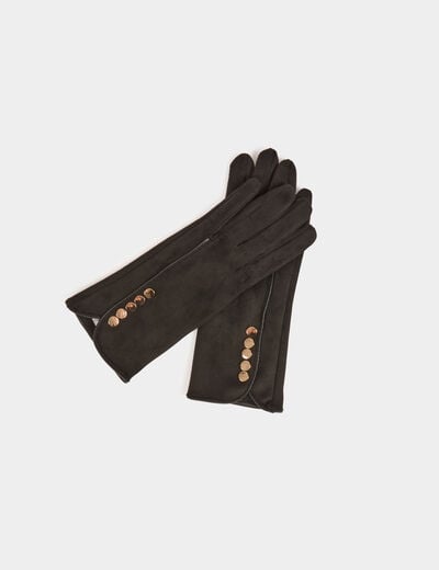 Suède handschoenen met knopen zwart vrouw