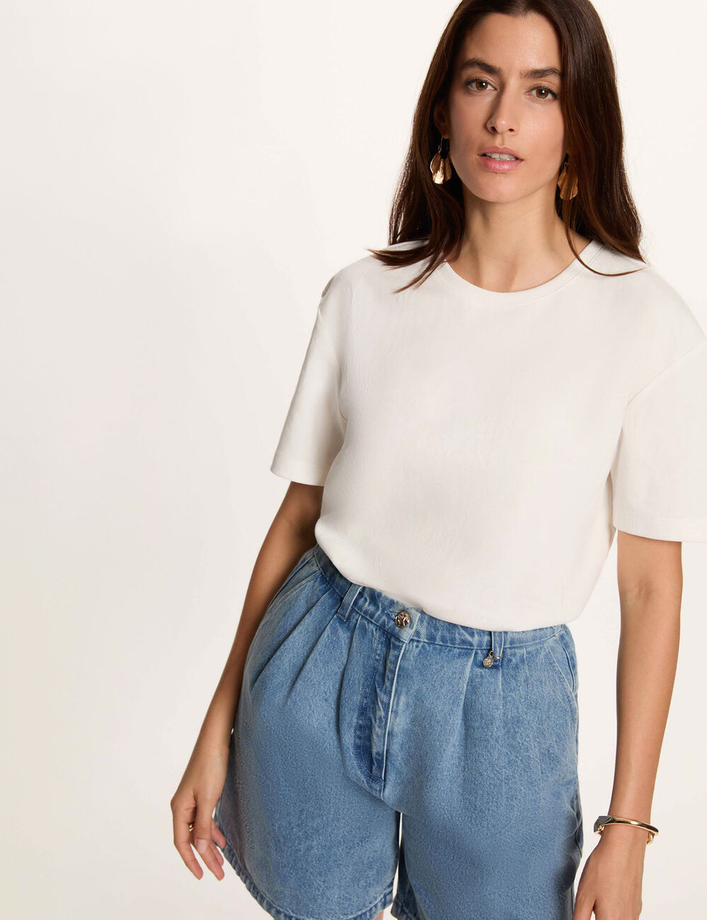 T-shirt met ronde hals helder wit vrouw