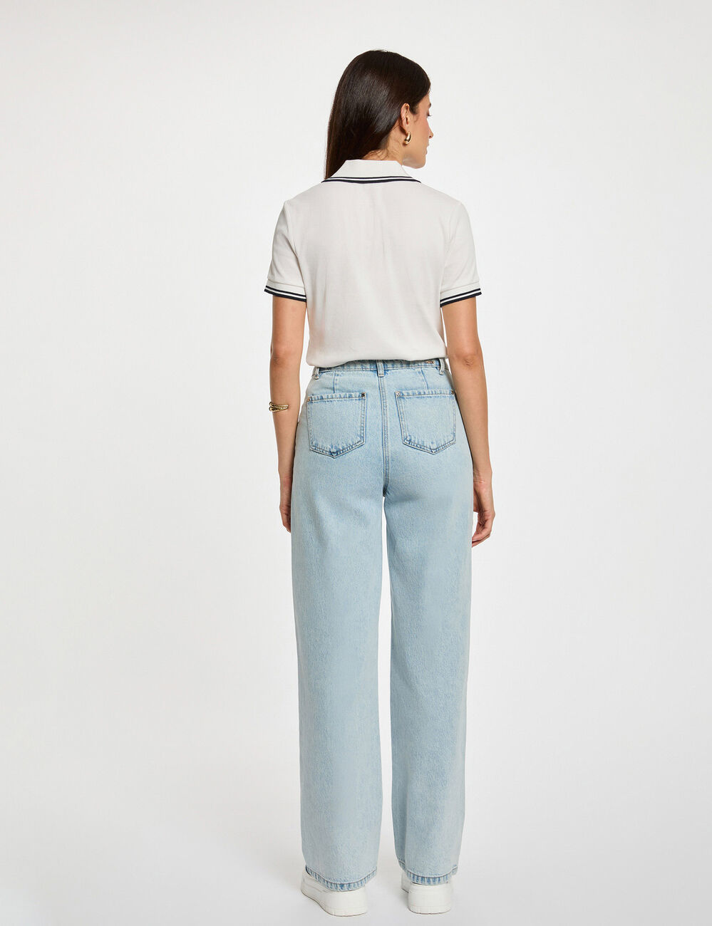 Getailleerd poloshirt helder wit vrouw