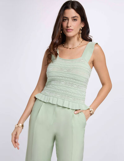 Pull ajust&eacute; encolure carr&eacute;e vert pastel femme