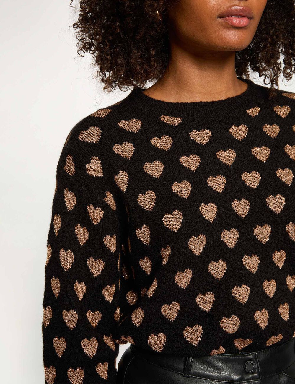 Pull col rond imprimé noir femme