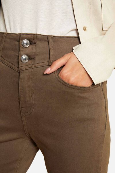 Pantalon droit taille haute 7/8ème vert kaki femme