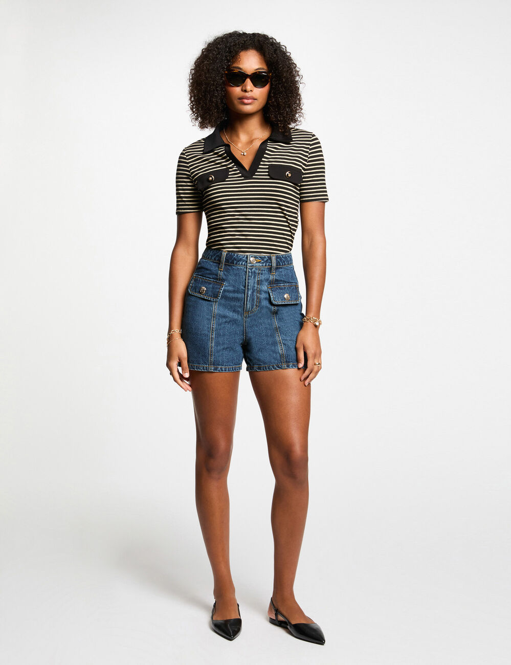 Gestreept t-shirt met korte mouwen zwart vrouw