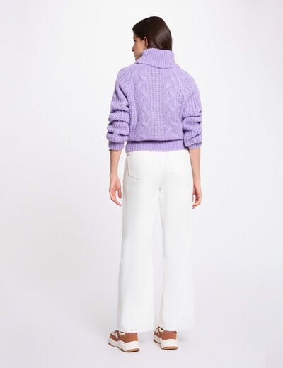 Pull torsadé col roulé parme femme
