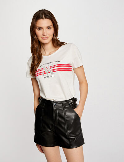 T-shirt manches courtes strass fuchsia femme