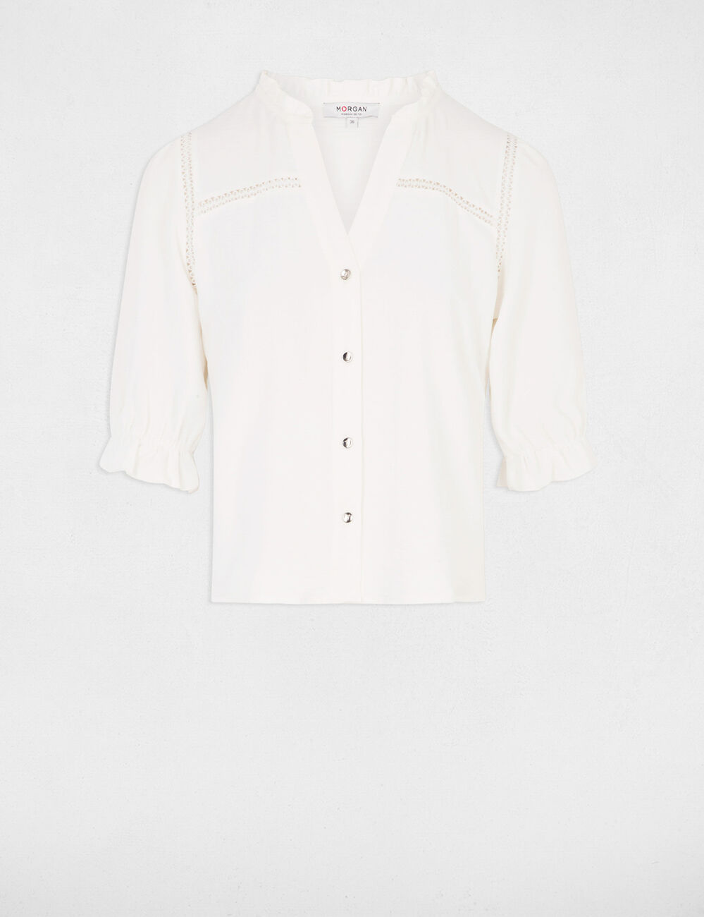 Blouse met 3/4 mouwen ivoor vrouw