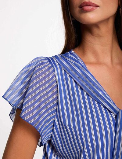 T-shirt met lavalli&egrave;rekraag helder wit vrouw
