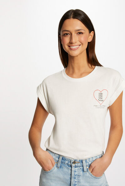 T-shirt met korte mouwen en opschrift ecru vrouw