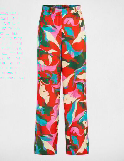 Pantalon droit imprimé multicolore femme