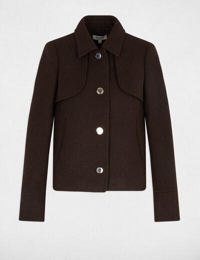 Manteau court boutonné marron foncé femme