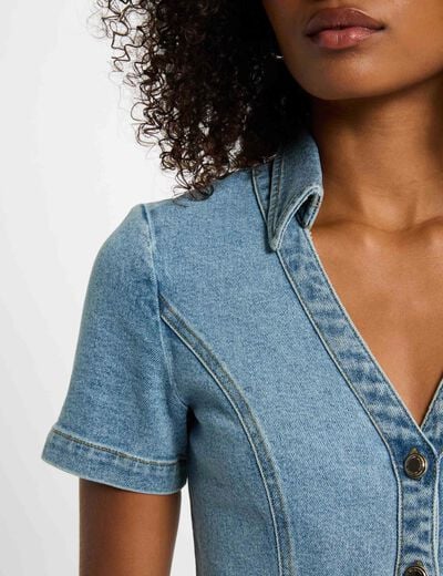 Korte trapeze jurk van denim stone washed denim vrouw