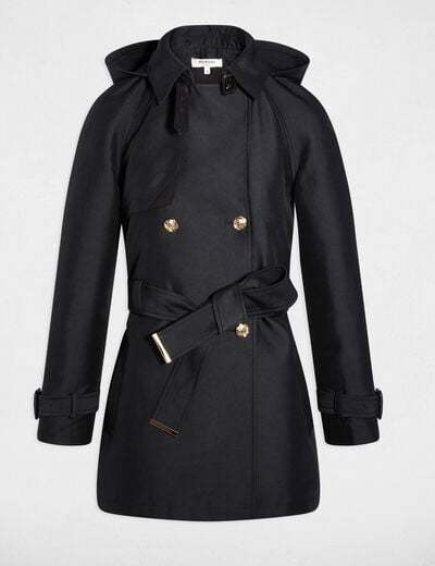 Trench mi-long &agrave; capuche noir femme