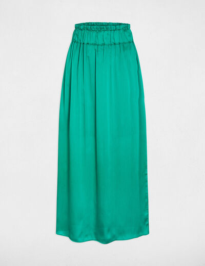 Jupe longue satinée vert femme