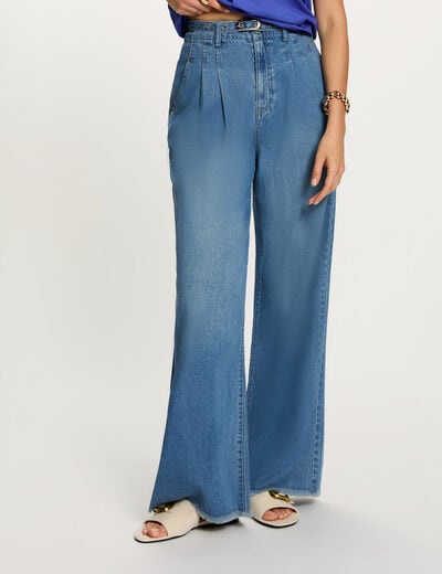 Wijd uitlopende high-waist jeans stone washed denim vrouw