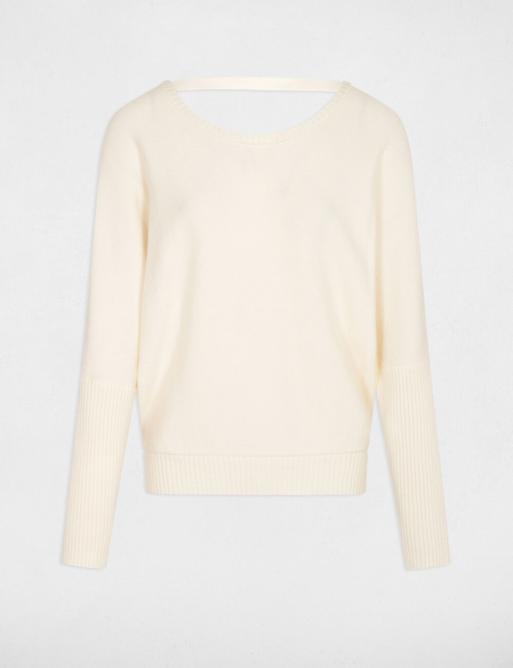 Pull col rond dos en V ivoire femme