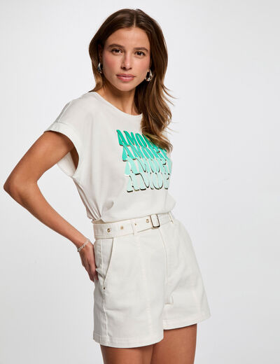 T-shirt met opschrift helder wit vrouw