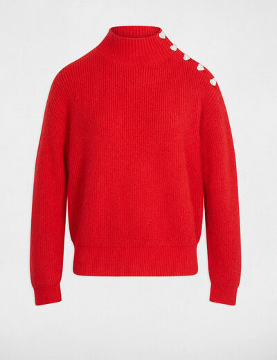 Pull manches longues avec boutons rouge femme