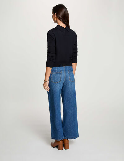 Pull col &agrave; revers bleu marine femme
