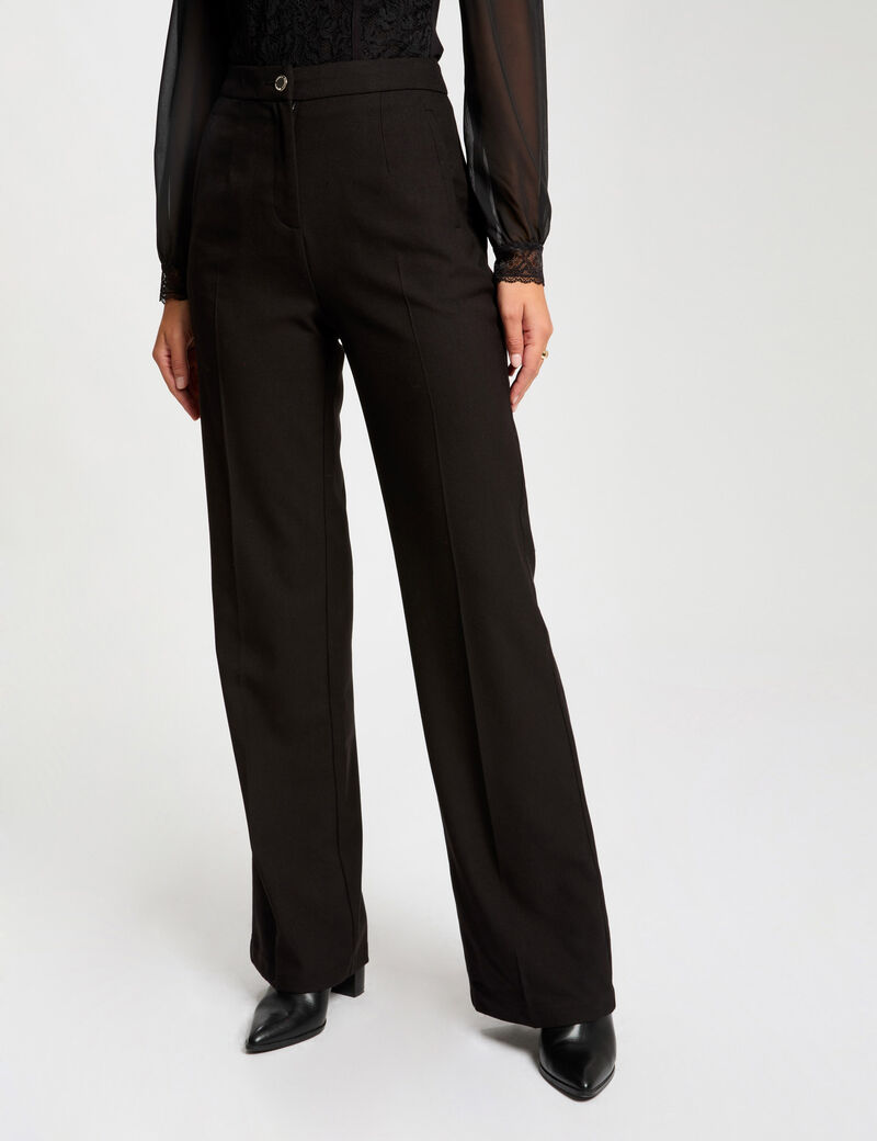 flare broek met plooien zwart vrouw Flare broek met plooien zwart vrouw