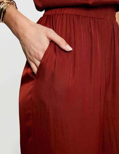 Pantalon large fluide marron cognac femme