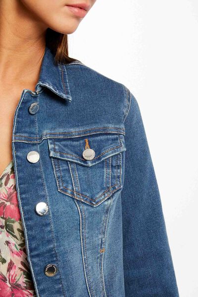 Rechte jeansjas met knopen jean stone vrouw