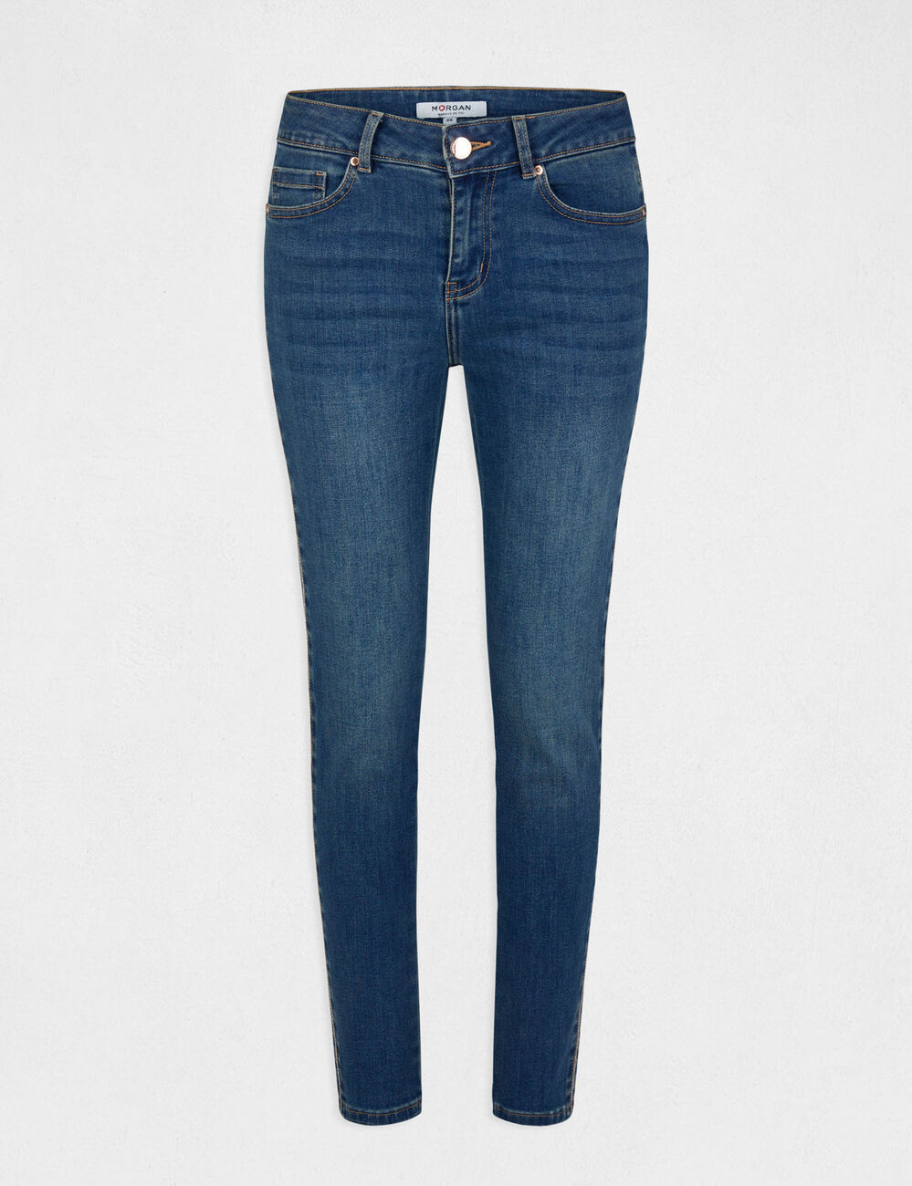 Jeans slim avec bandes strass jean stone femme