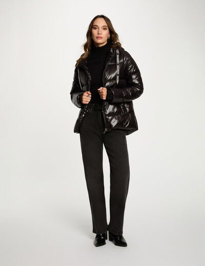 Doudoune courte brillante noir femme