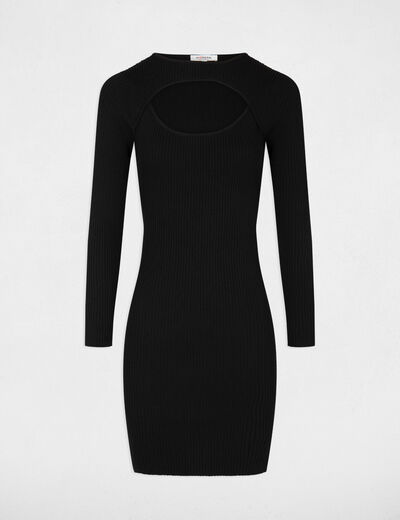 Robe pull ajustée à ouverture noir femme