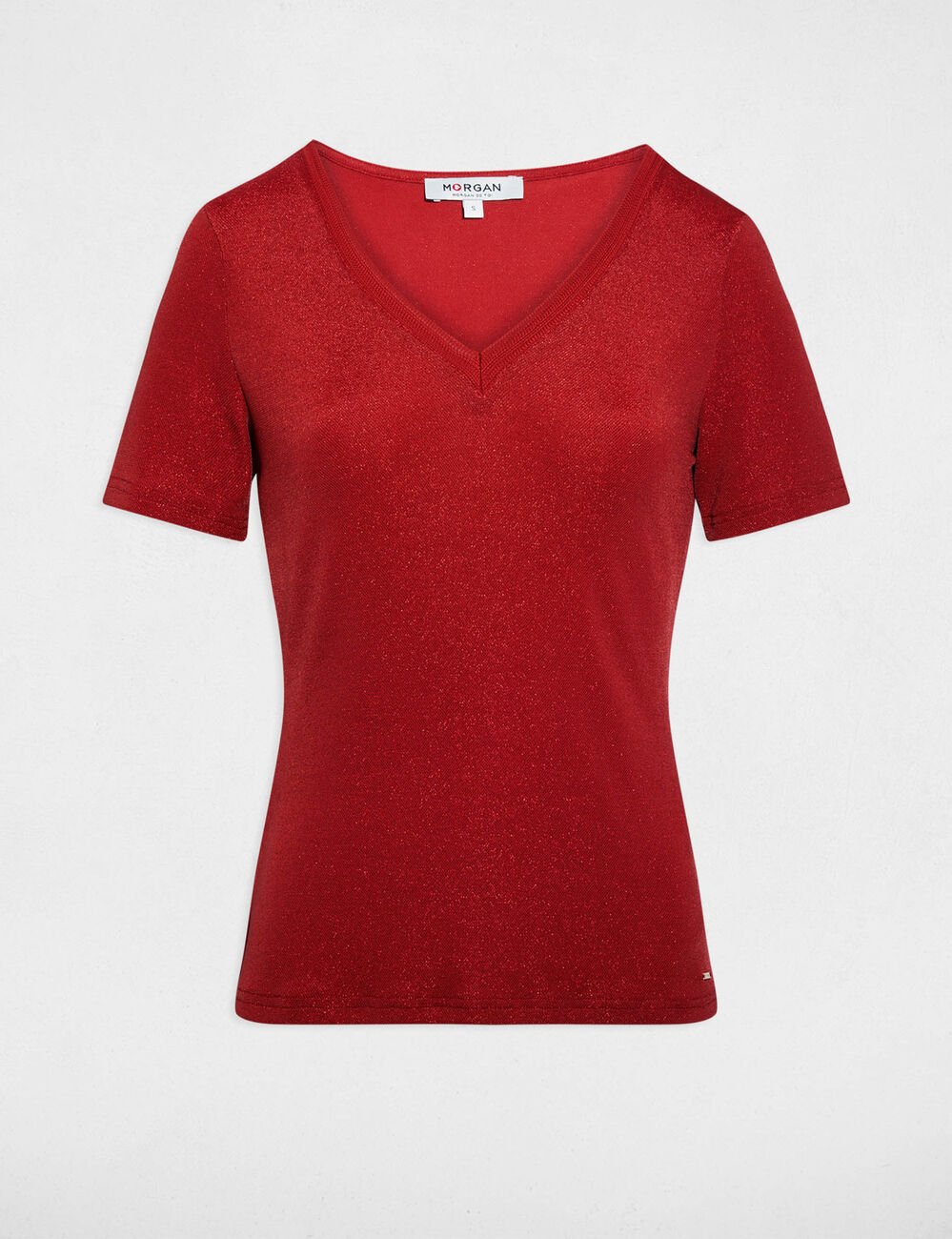 T-shirt manches courtes avec col en V orange fonc&eacute; femme