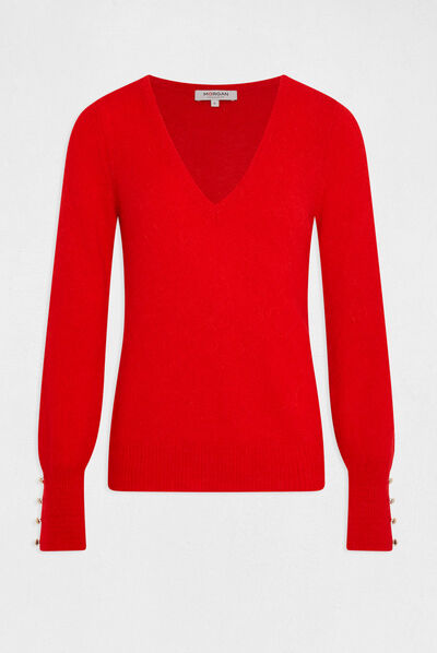 Trui met lange mouwen en V-hals rood vrouw