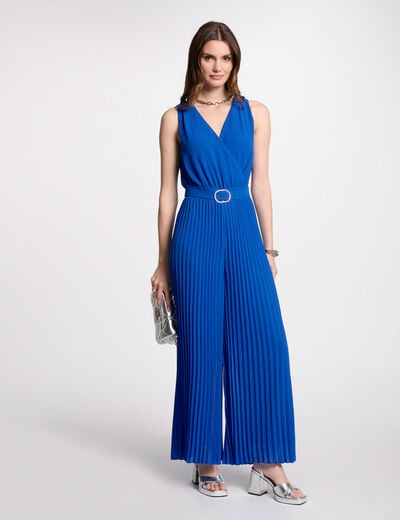 Ruimvallende jumpsuit bleu electrique vrouw