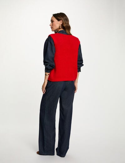 Pull sans manches rouge femme