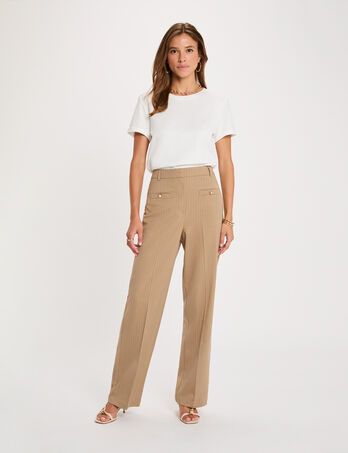 Pantalon droit taille haute taupe femme