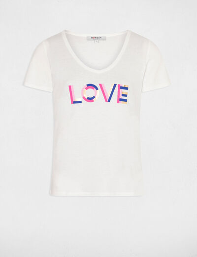 T-shirt met opschrift ecru vrouw