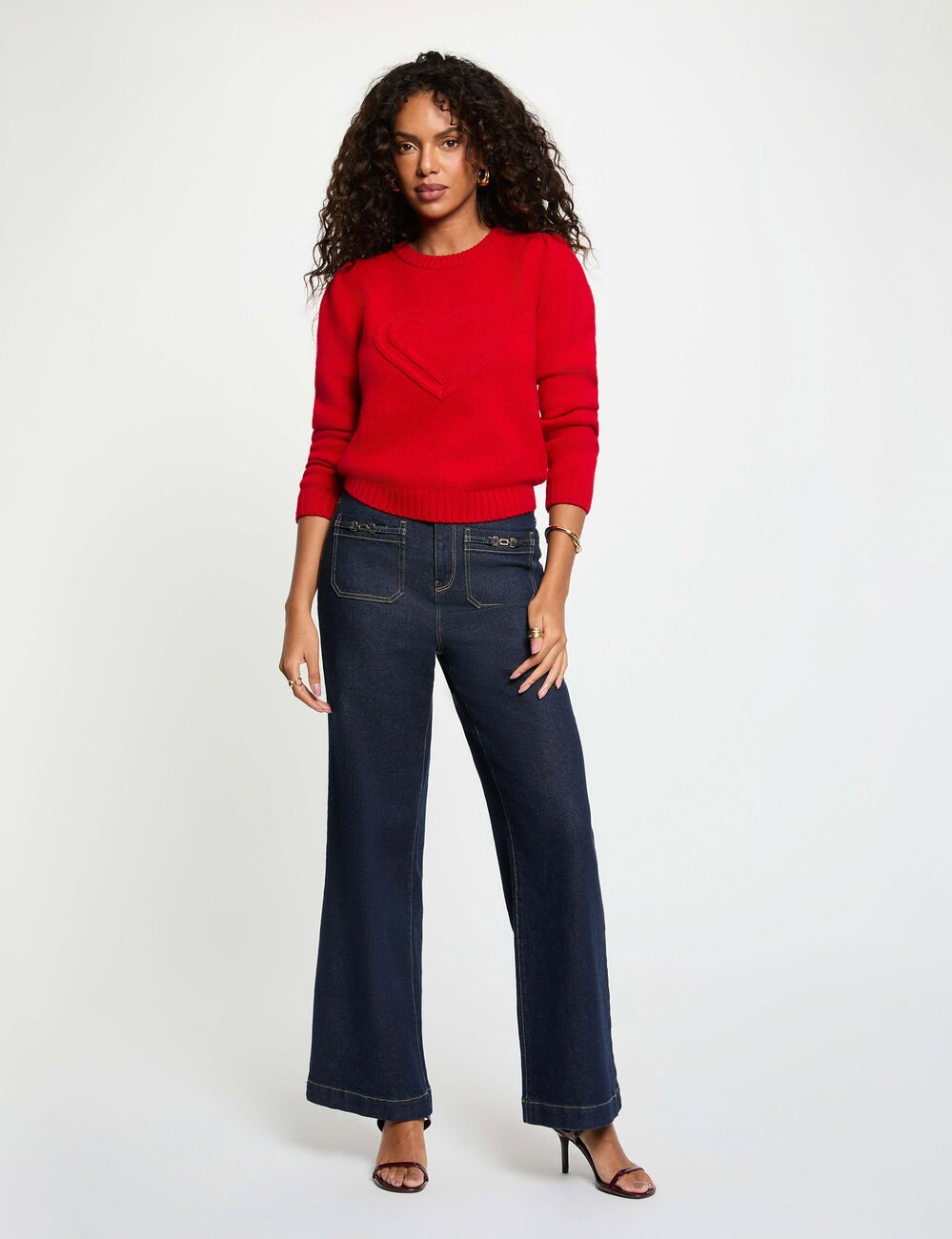 Dikke trui met ronde hals rood vrouw