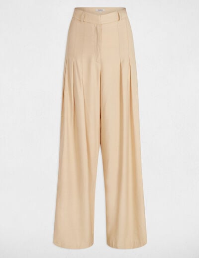 Pantalon large à pinces creme femme